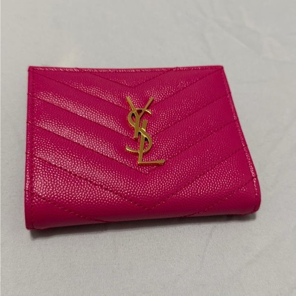 YSL Saint Laurent bi fold wallet in Fuscia Grain De Poudre - Picture 14 of 14